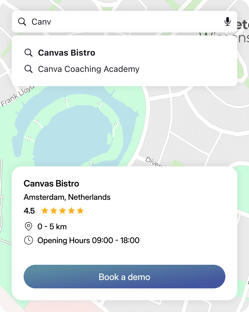 Local search results on map